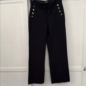 Express Navy Blue Wide-Leg Pants with Gold Button Detail
